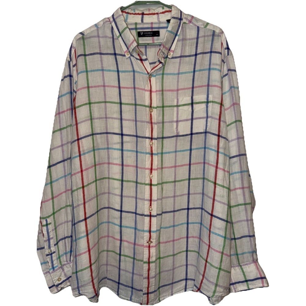 Cremieux Stripped 100% Linen Button Down Shirt Long Sleeve Casual Size XXL
